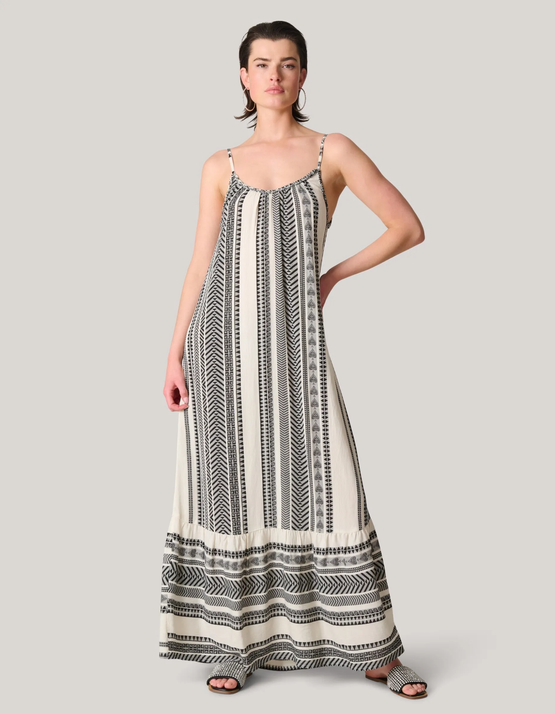 Printed Maxi Jurk Gebroken Wit/Zwart