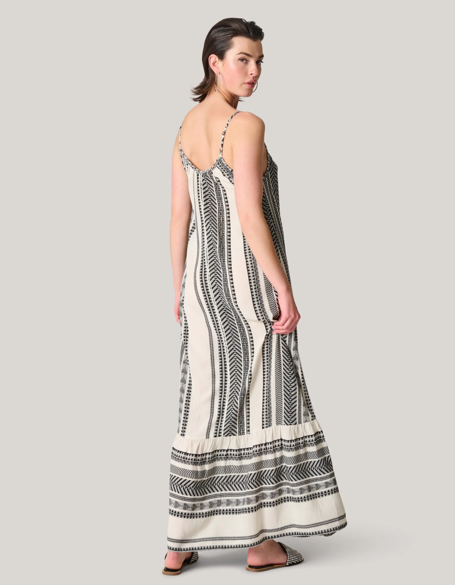 Printed Maxi Jurk Gebroken Wit/Zwart