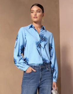 Printed Pinstripe Blouse Blauw By Mieke