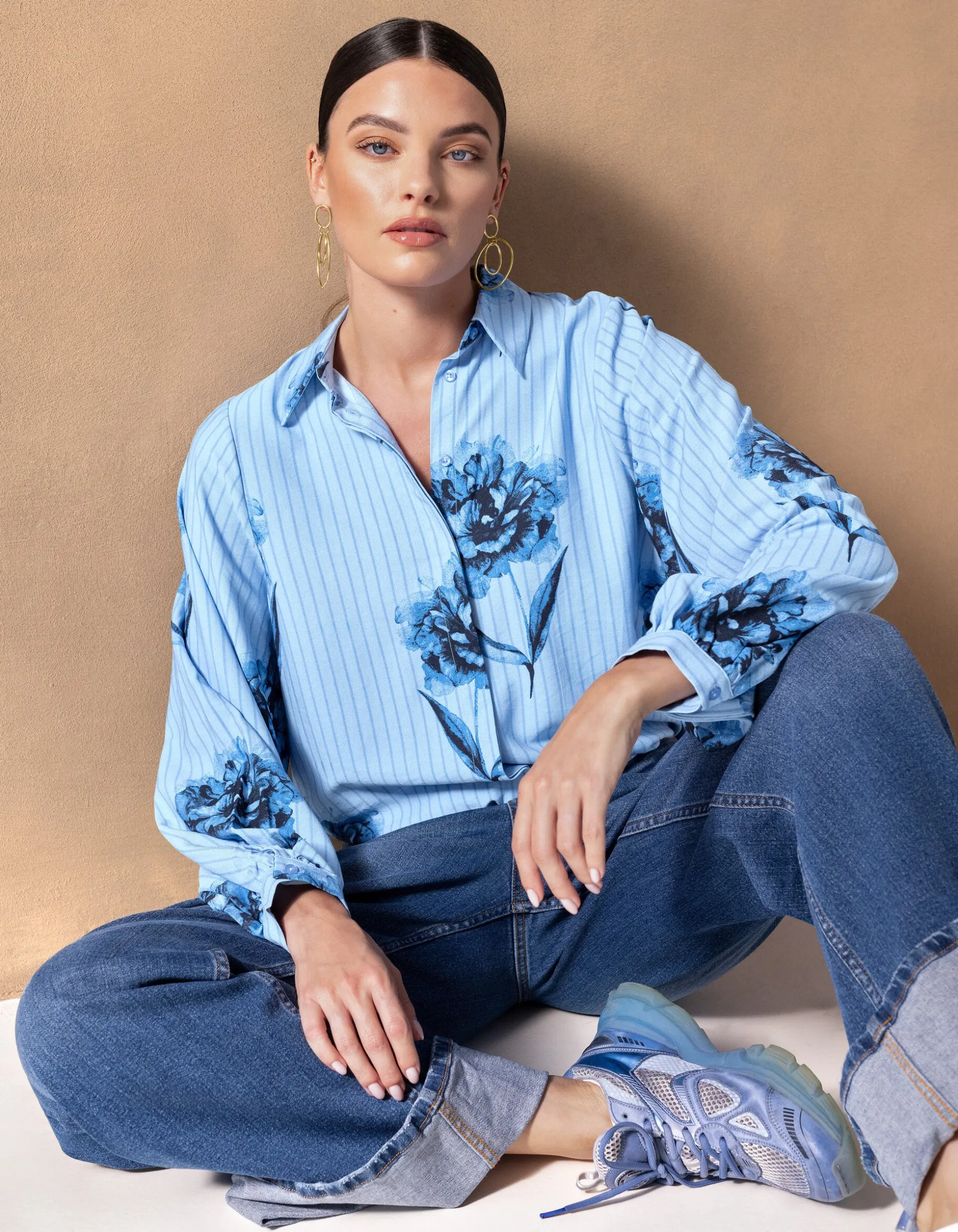 Printed Pinstripe Blouse Blauw By Mieke