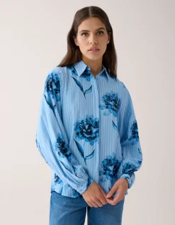 Printed Pinstripe Blouse Blauw By Mieke
