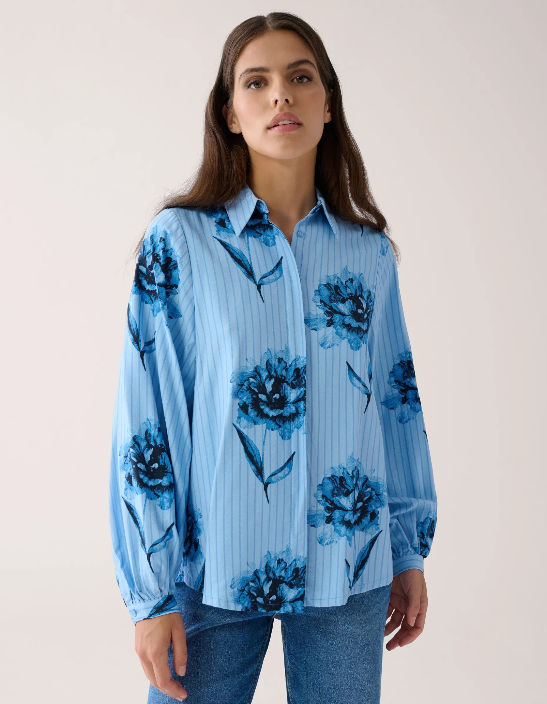 Printed Pinstripe Blouse Blauw By Mieke