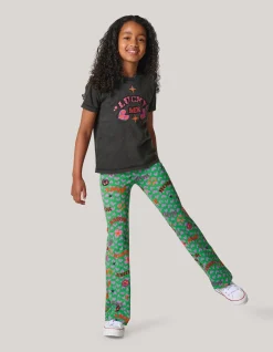 Printed Rib Flared Legging Groen