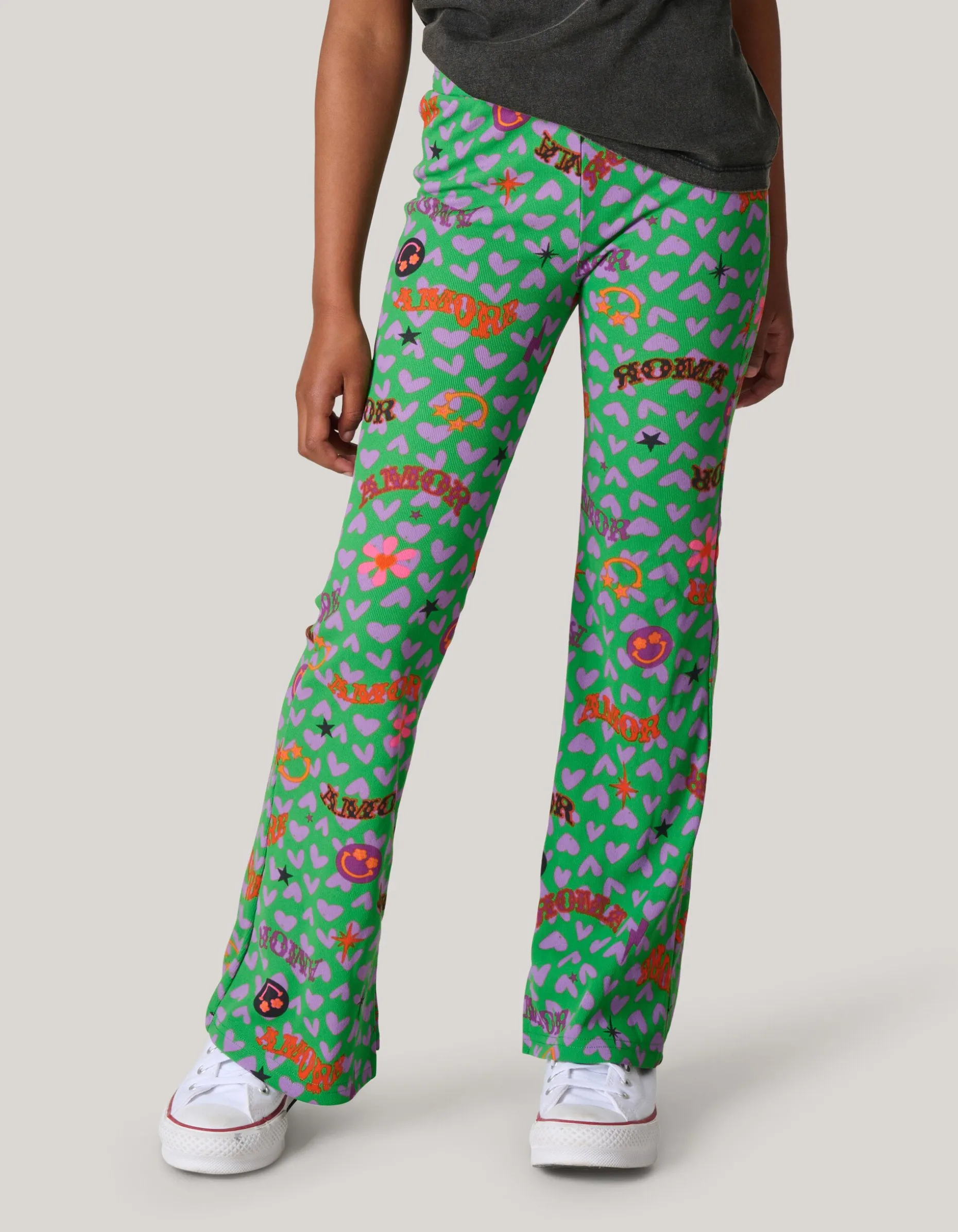 Printed Rib Flared Legging Groen
