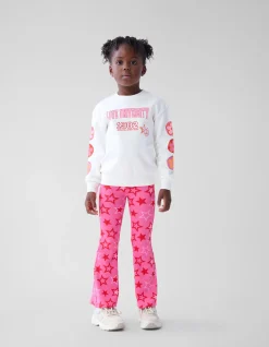 Printed Rib Flared Legging Roze