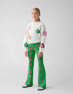 Printed Rib Flared Legging Groen By Lizzy