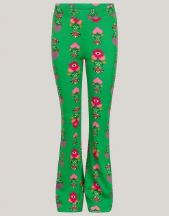 Printed Rib Flared Legging Groen By Lizzy