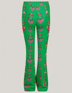 Printed Rib Flared Legging Groen By Lizzy