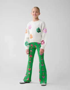 Printed Rib Flared Legging Groen By Lizzy