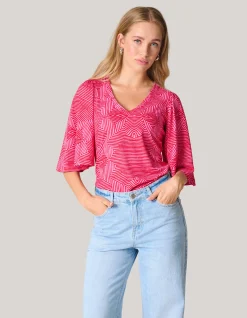 Printed Rib Jersey Ruffle Top Roze