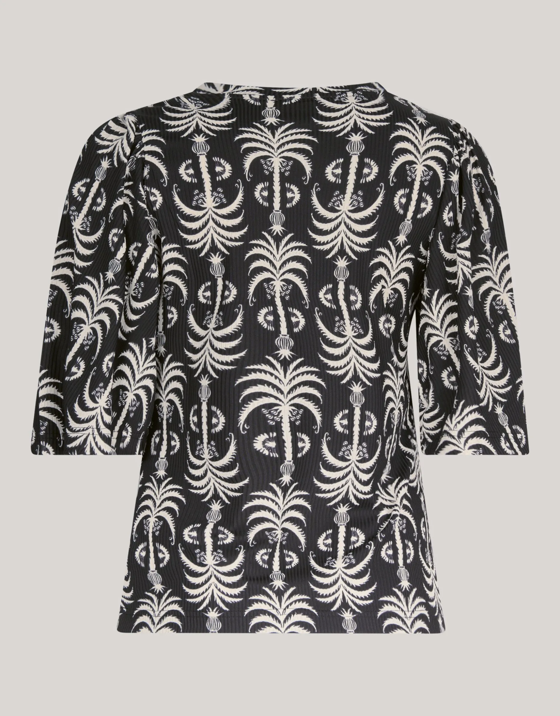 Printed Rib Jersey Ruffle Top Zwart