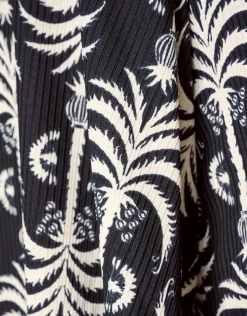 Printed Rib Jersey Ruffle Top Zwart