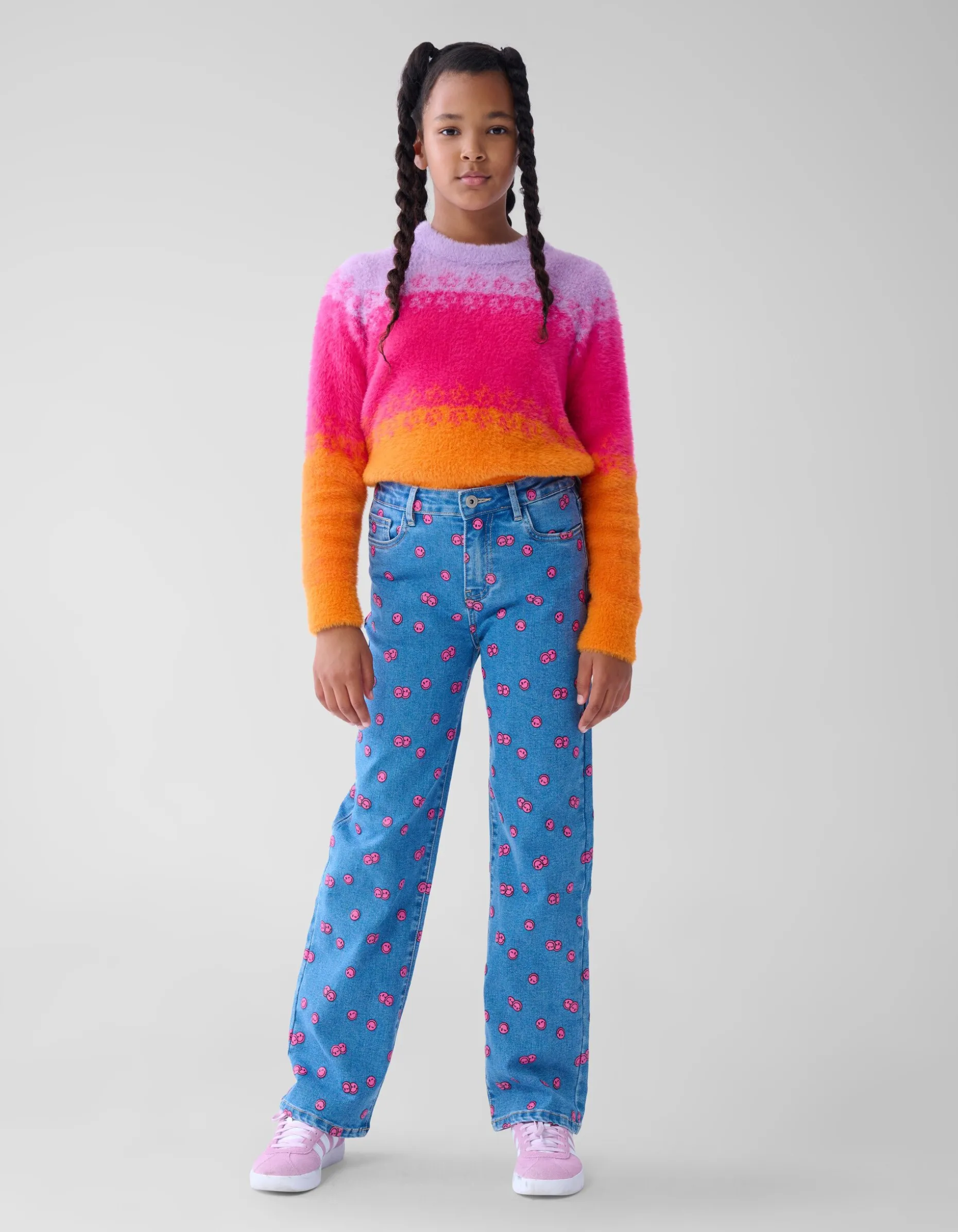 Printed Straight Fit Jeans Blauw