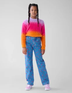 Printed Straight Fit Jeans Blauw