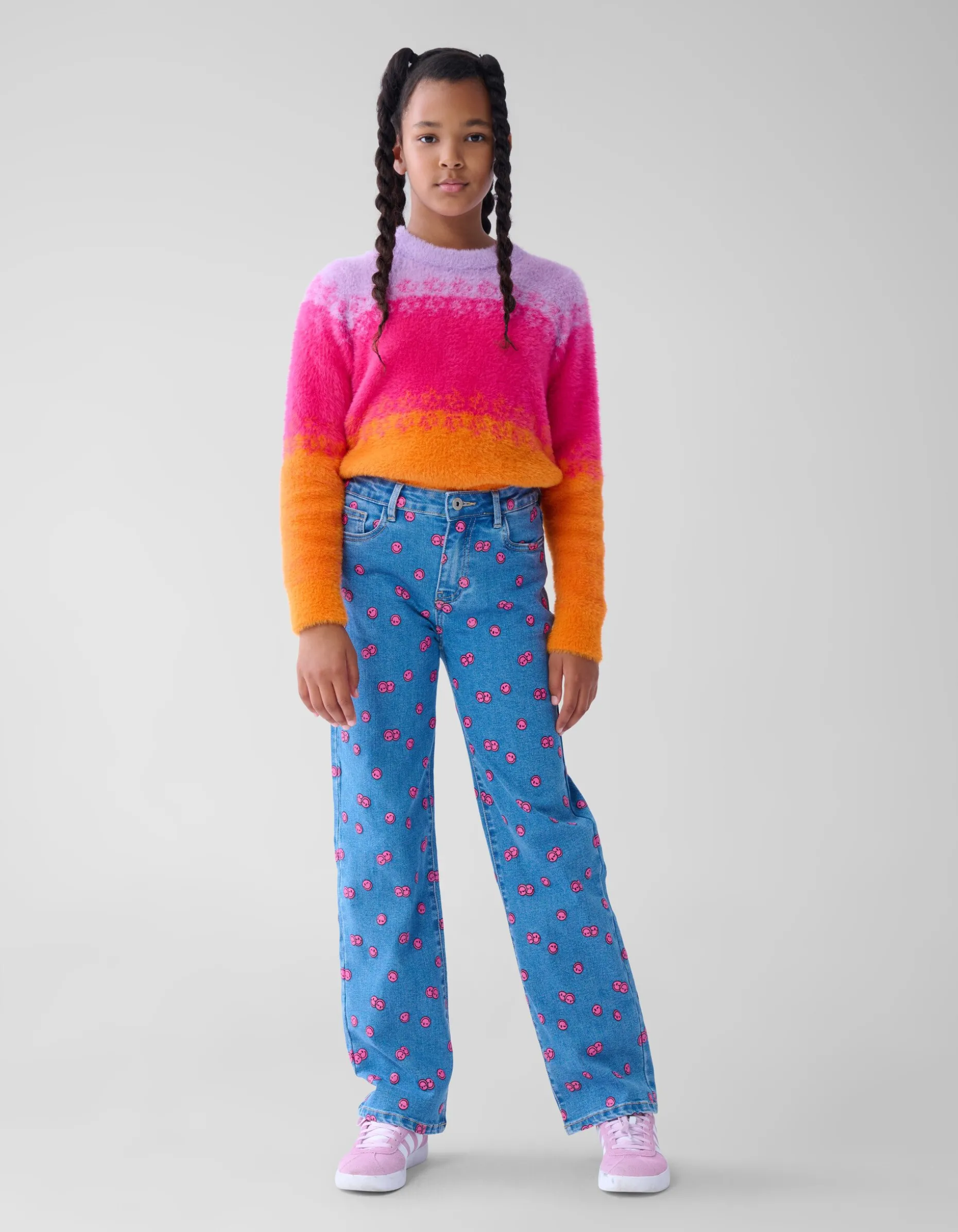 Printed Straight Fit Jeans Blauw