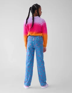 Printed Straight Fit Jeans Blauw