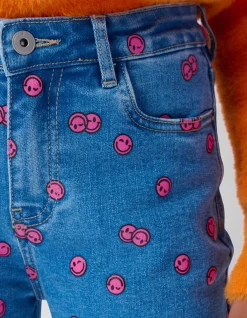 Printed Straight Fit Jeans Blauw