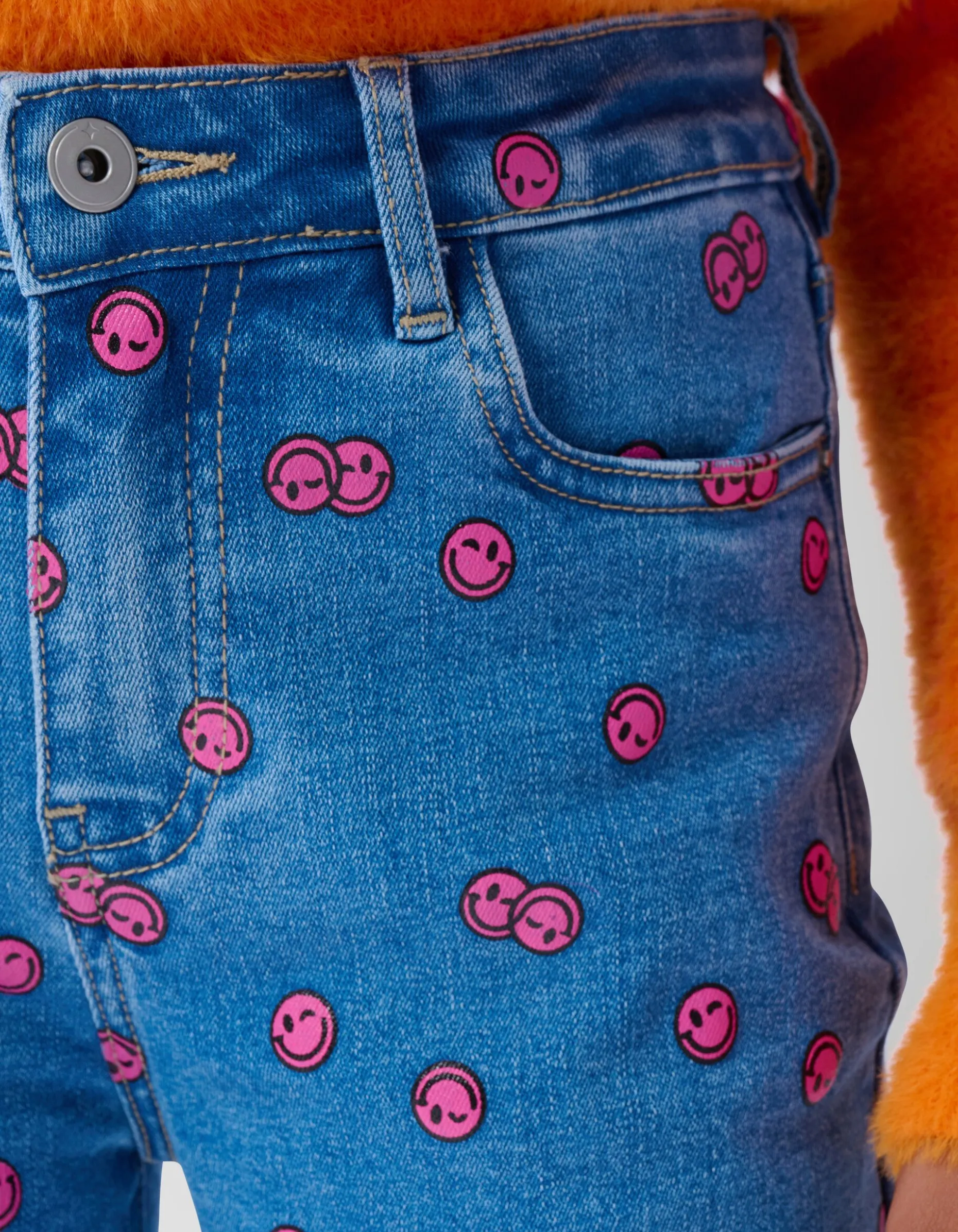 Printed Straight Fit Jeans Blauw