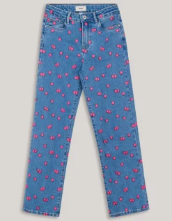 Printed Straight Fit Jeans Blauw