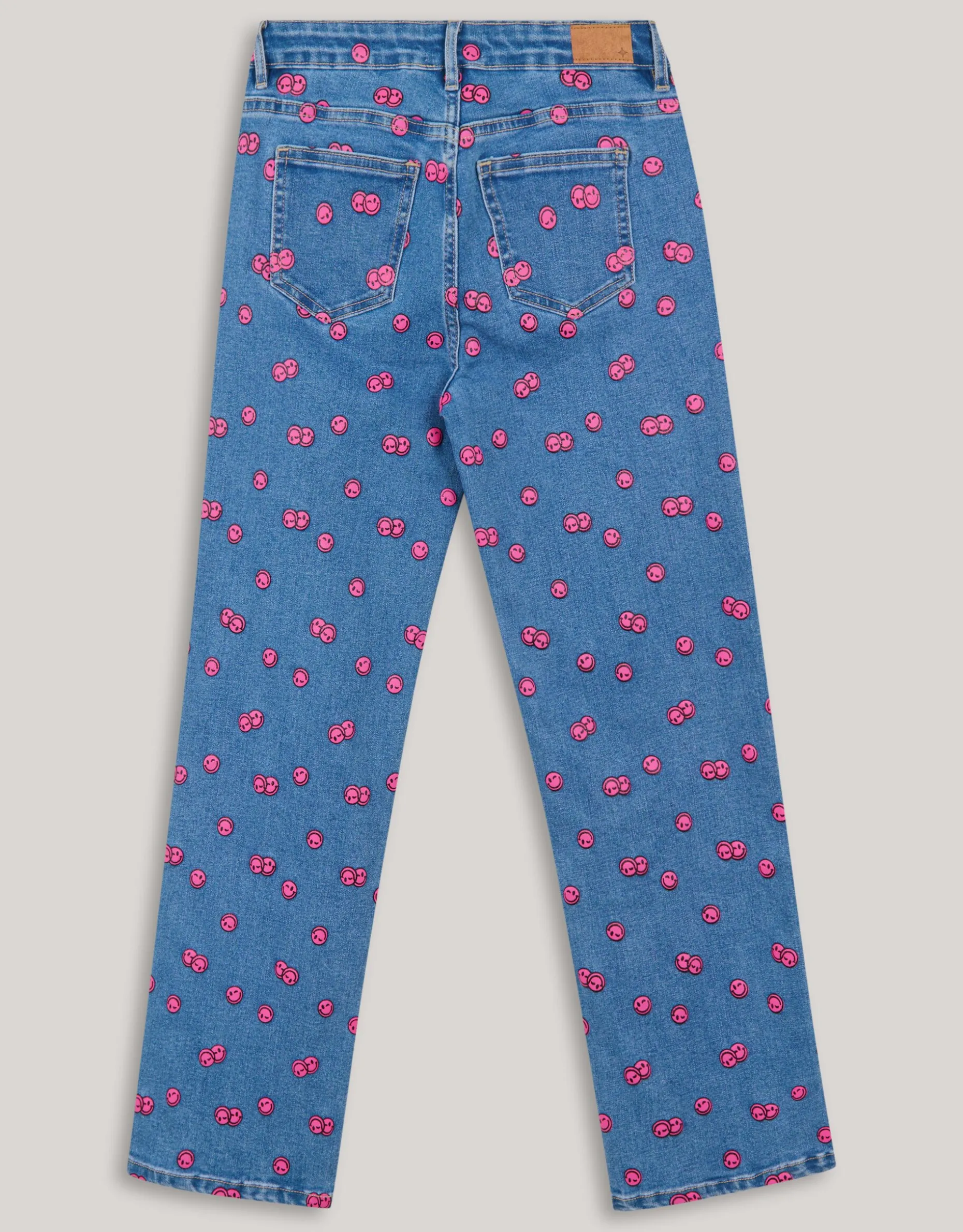 Printed Straight Fit Jeans Blauw