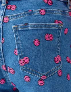 Printed Straight Fit Jeans Blauw