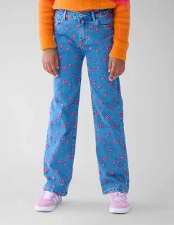 Printed Straight Fit Jeans Blauw