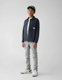 Printed Structuur Overshirt Donkergrijs