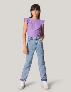 Printed Tapered Fit Jeans Blauw