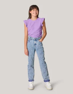 Printed Tapered Fit Jeans Blauw