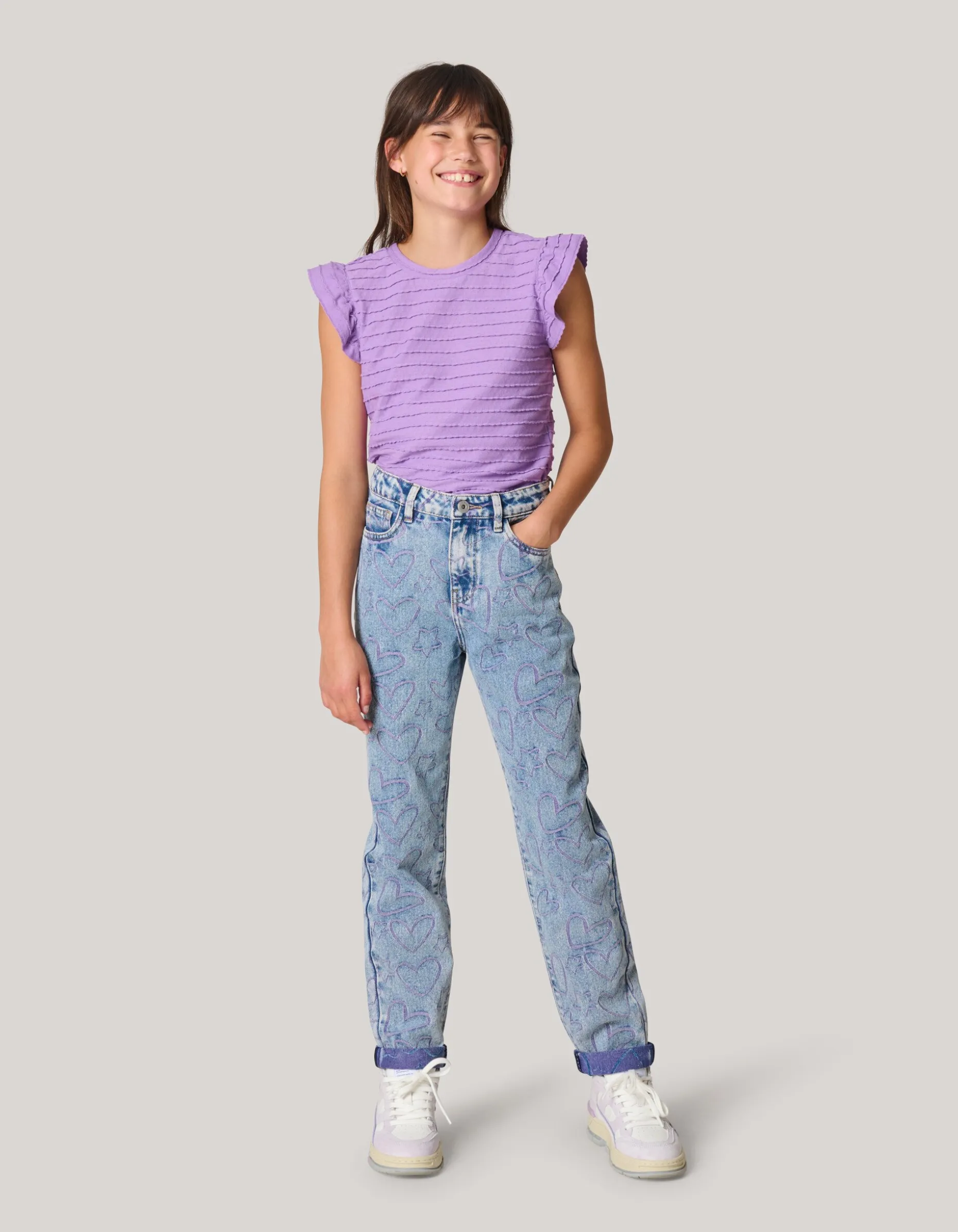 Printed Tapered Fit Jeans Blauw