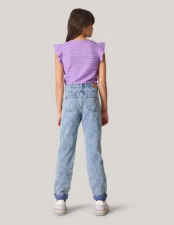 Printed Tapered Fit Jeans Blauw