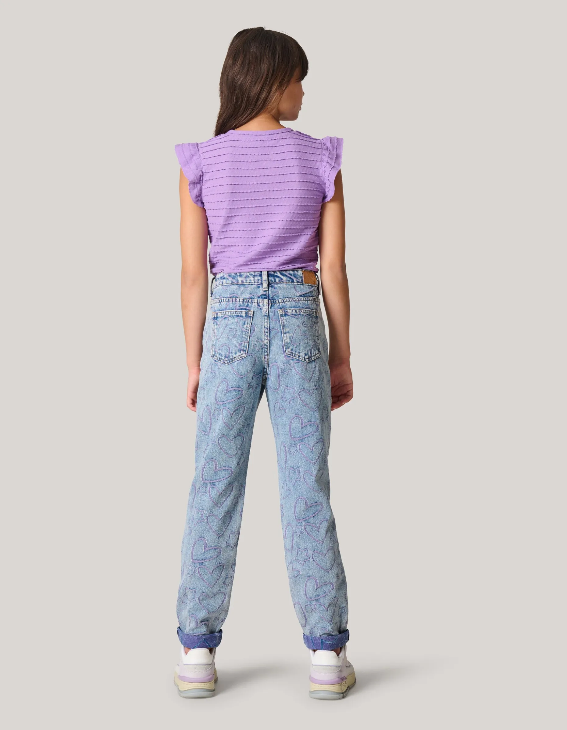 Printed Tapered Fit Jeans Blauw