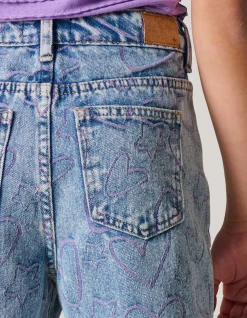 Printed Tapered Fit Jeans Blauw