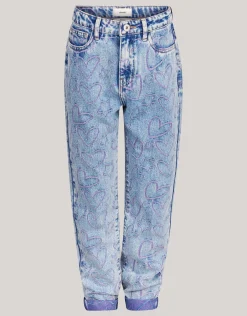 Printed Tapered Fit Jeans Blauw