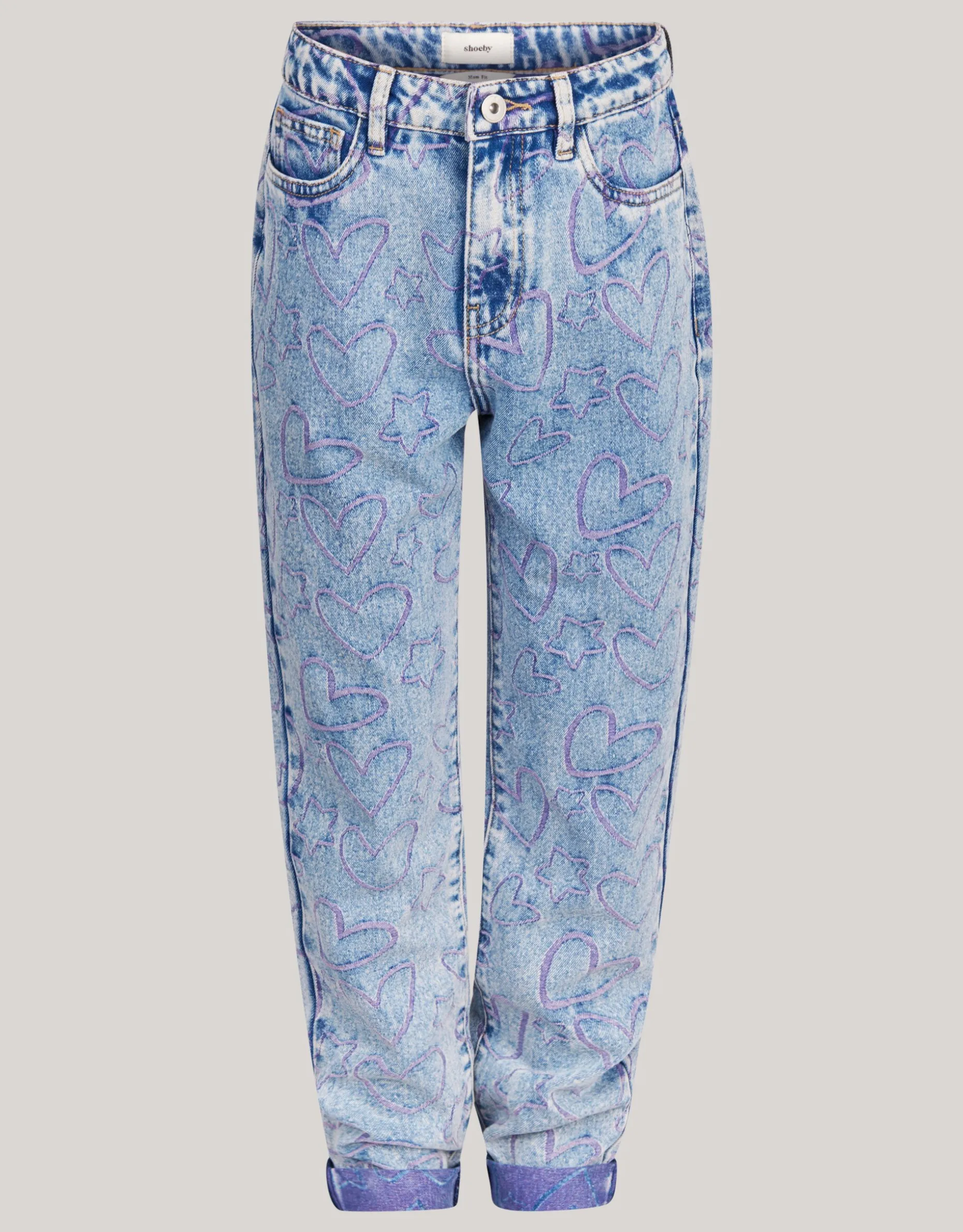 Printed Tapered Fit Jeans Blauw