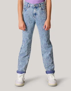 Printed Tapered Fit Jeans Blauw