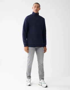 Quilted Zipper Trui Donkerblauw