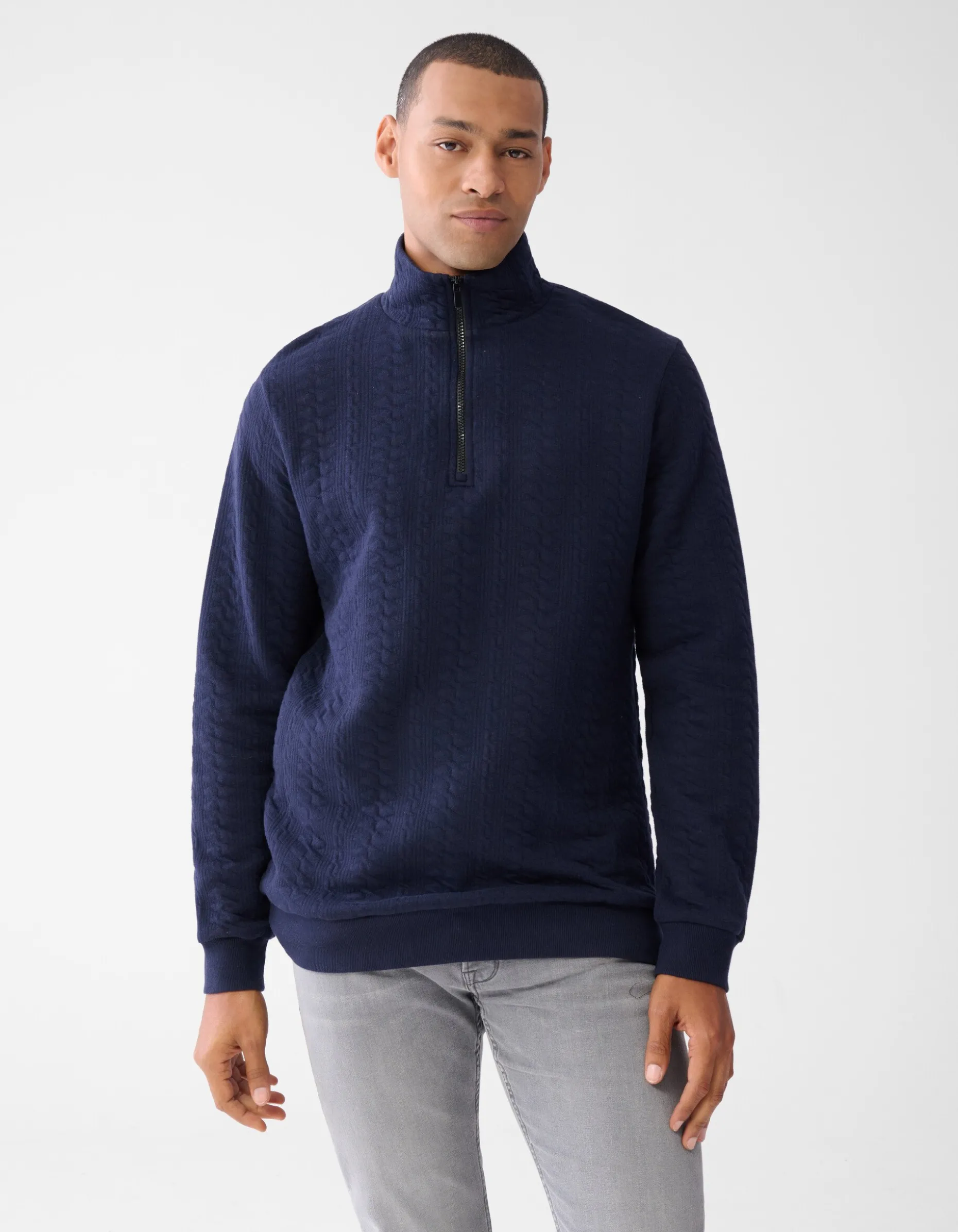 Quilted Zipper Trui Donkerblauw