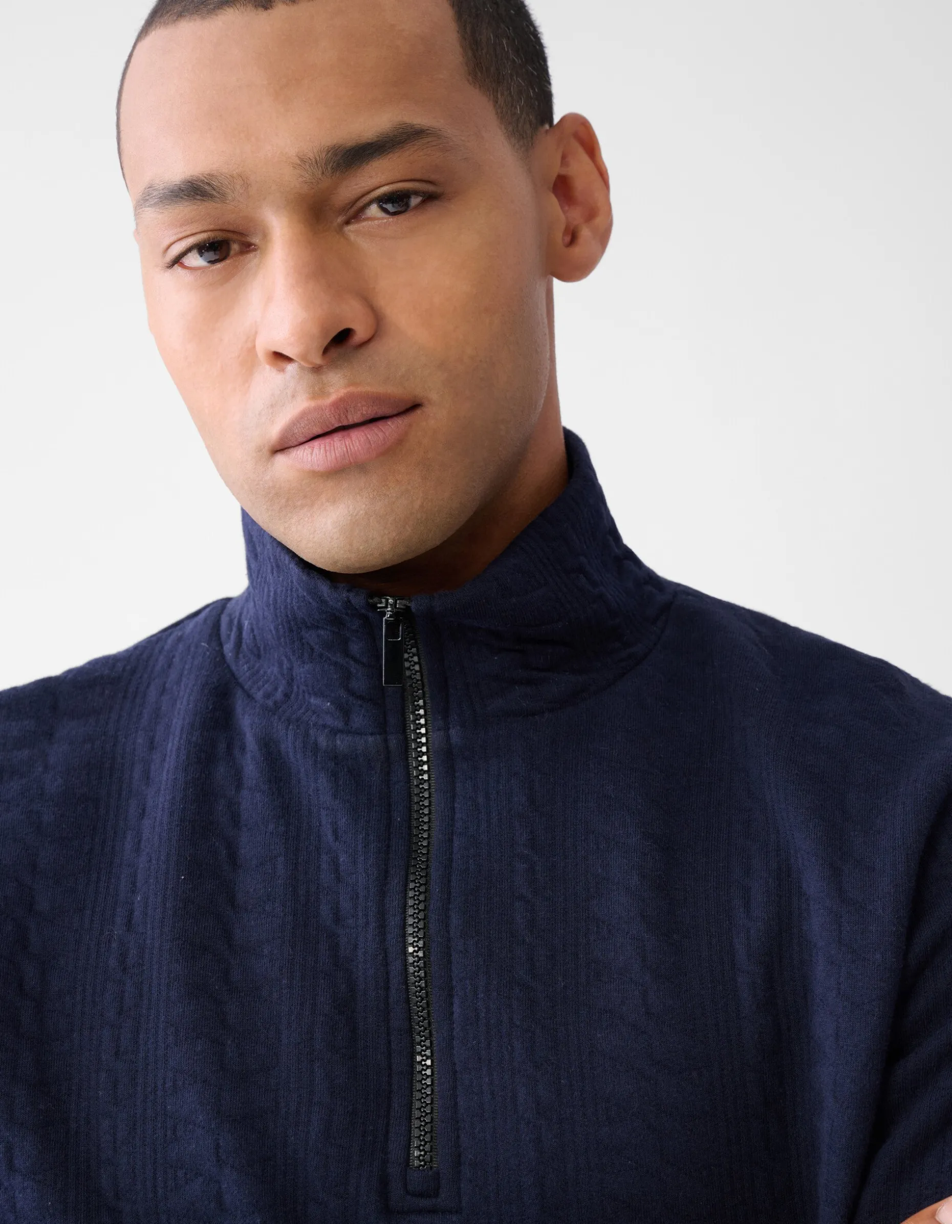 Quilted Zipper Trui Donkerblauw