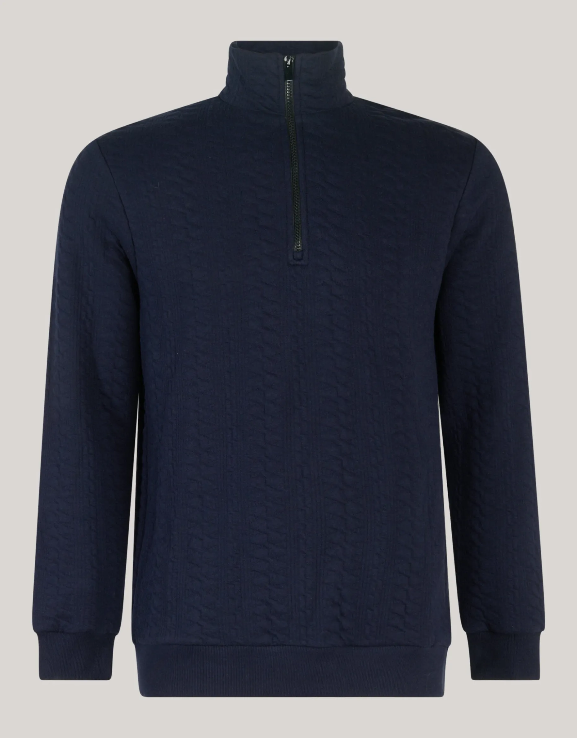 Quilted Zipper Trui Donkerblauw
