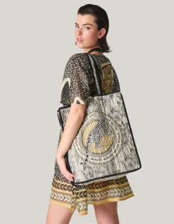 Reversible Printed Shopper Gebroken Wit/Zwart