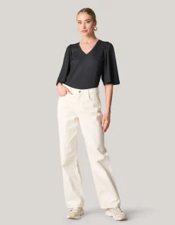 Rib Jersey Ruffle Top Zwart