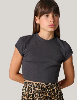 Ribbel Crop Top Donkergrijs