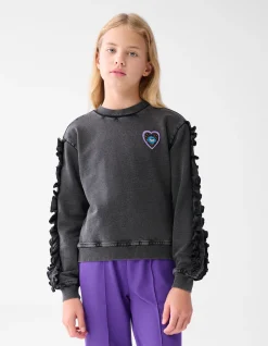 Ruffle Embroidery Sweater Donkergrijs