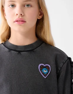 Ruffle Embroidery Sweater Donkergrijs