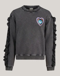 Ruffle Embroidery Sweater Donkergrijs