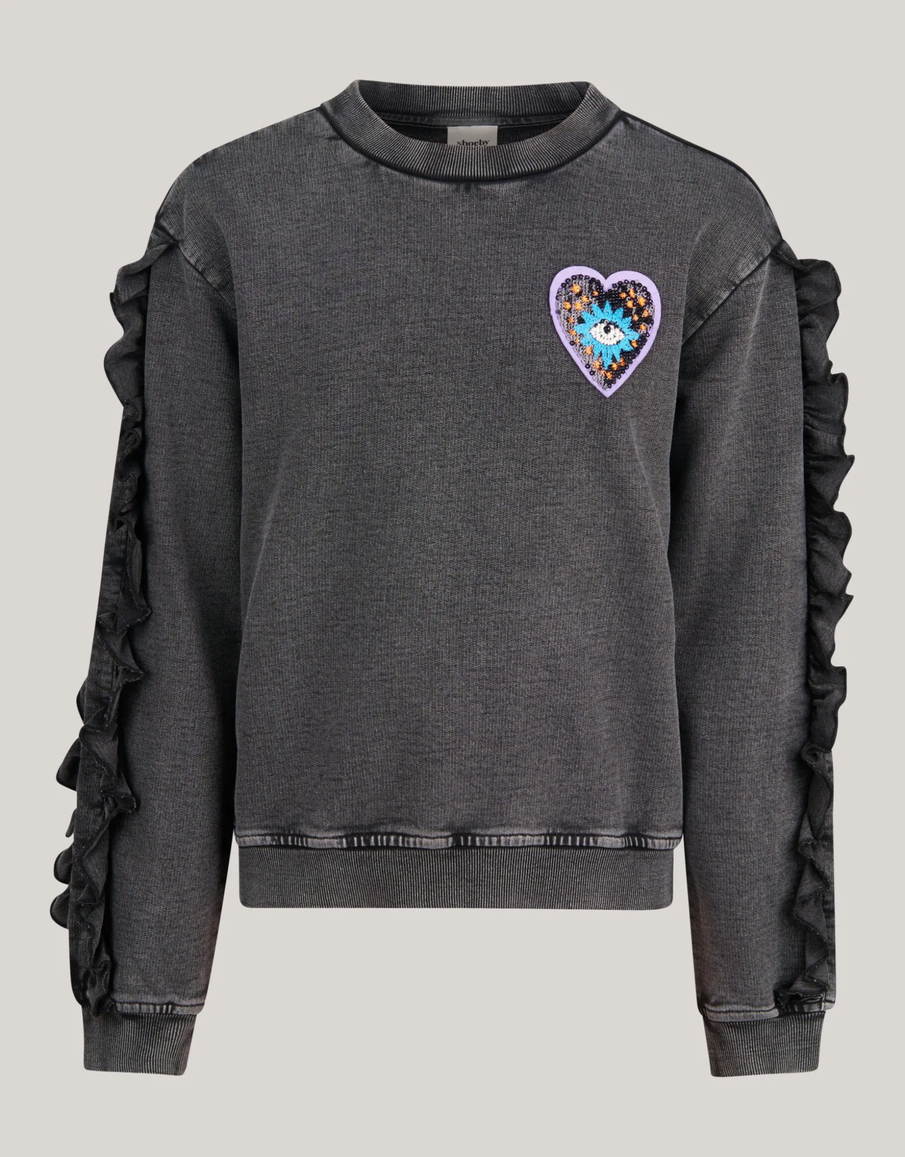 Ruffle Embroidery Sweater Donkergrijs