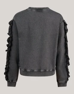 Ruffle Embroidery Sweater Donkergrijs