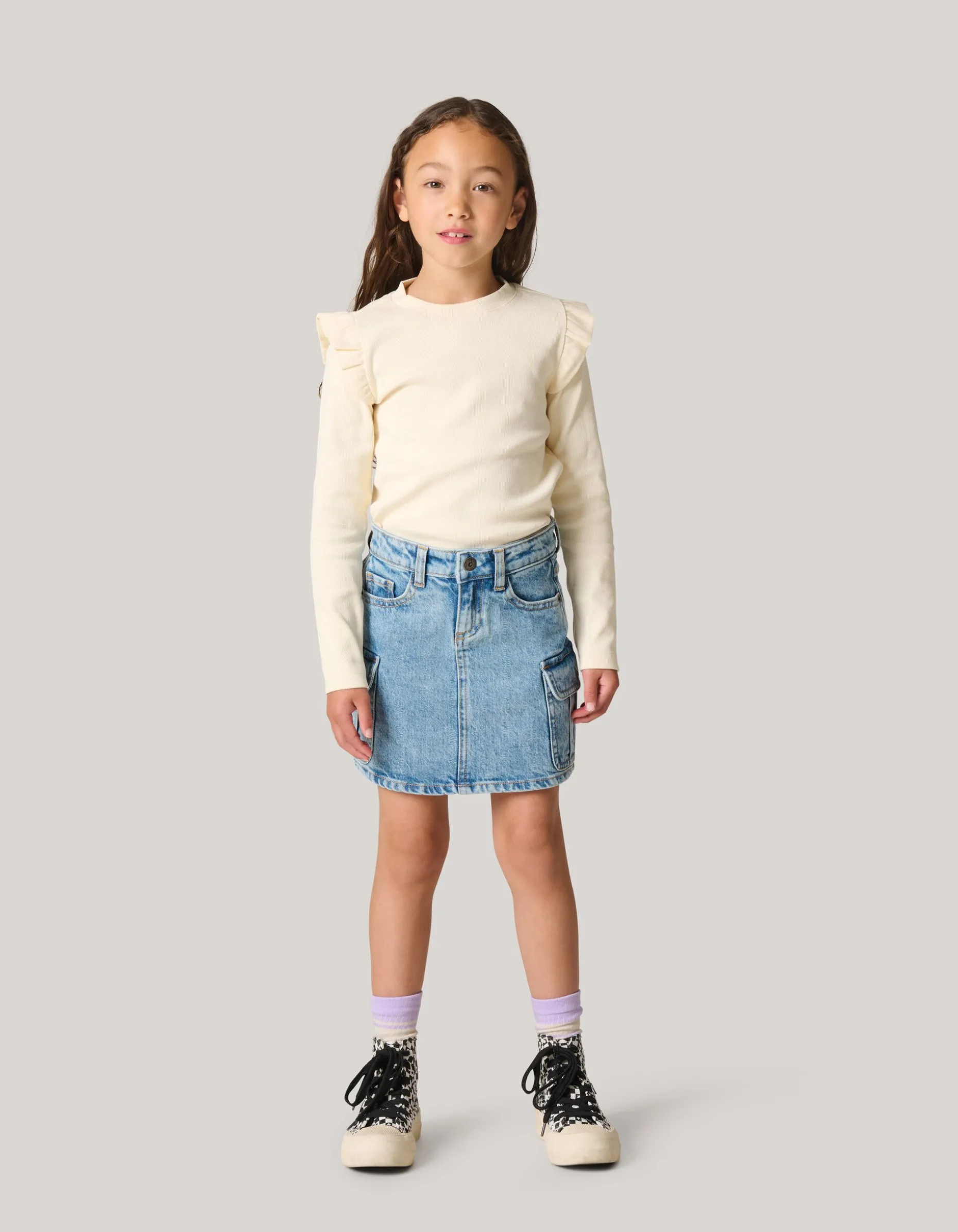 Ruffle Rib Longesleeve Top Gebroken Wit