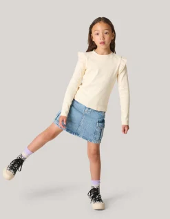 Ruffle Rib Longesleeve Top Gebroken Wit